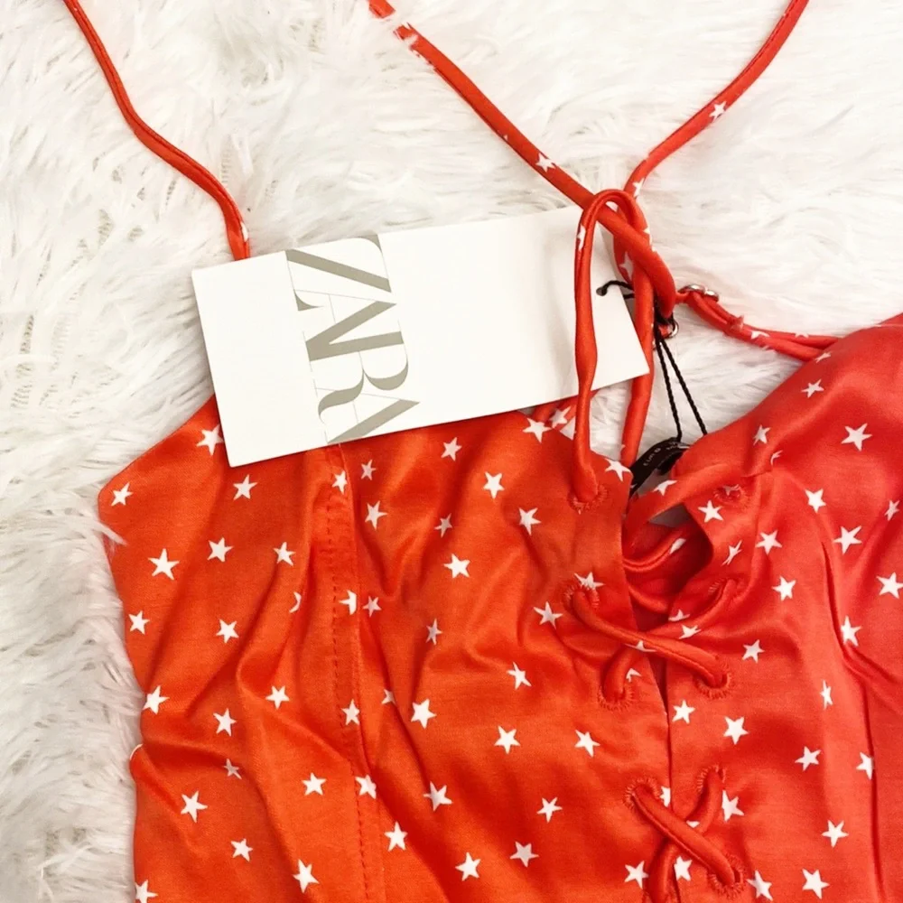 NWT ZARA | Red white stars print bodysuit top women’s Small - Picture 8 of 9